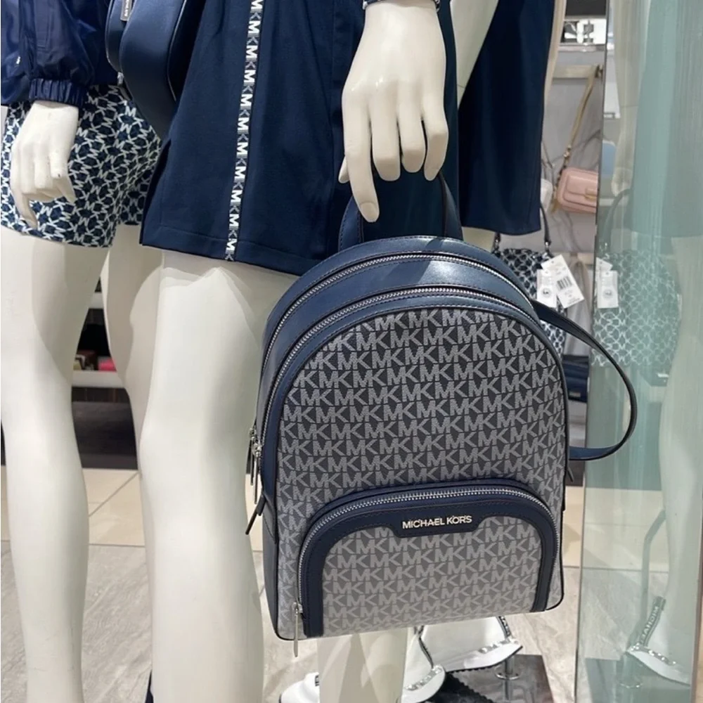 MICHAEL KORS Jaycee Medium Ombré Signature Logo Zip Pocket Backpack Navy NWT
